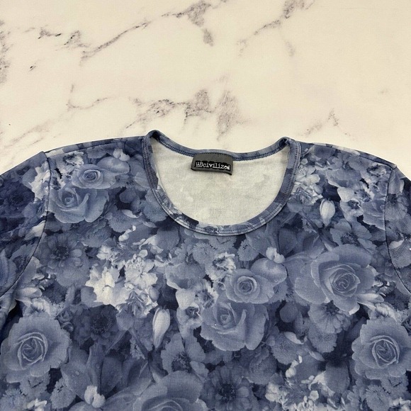 Uncivilized Womens Vintage Y2k Mini Dress Size L Blue Gray Rose Floral Shift - Picture 2 of 9